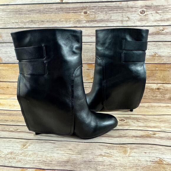 Vera Wang Womens Black Leather Rebel Rahda High Heel Ankle Boots 9M - Picture 5 of 11